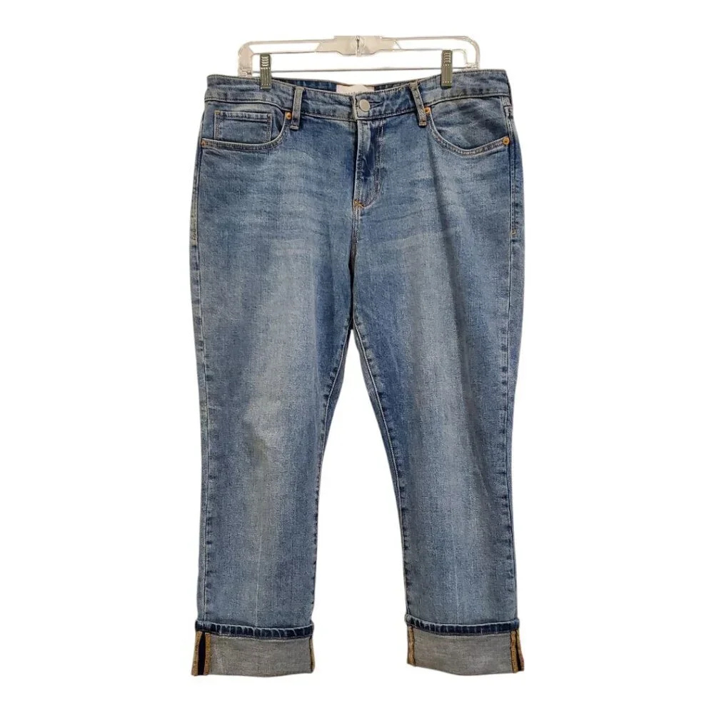 DEAR JOHN SZ 31 BLAIRE STRAIGHT LEG Stretch Distressed Cuffed 5Pocket Blue Jeans